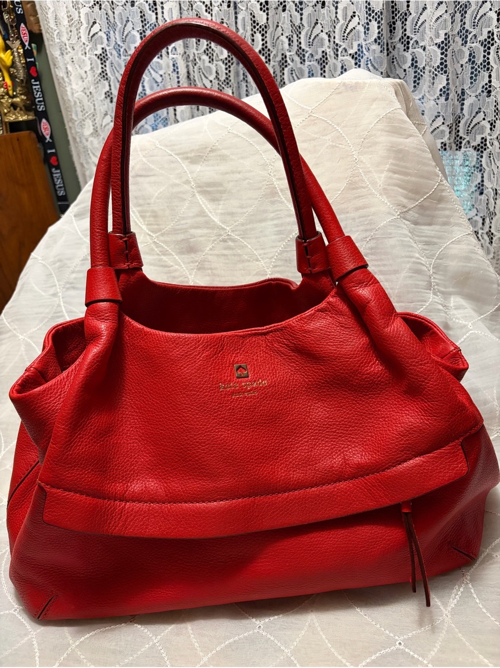 Kate Spade Red Leather Zipper Front Bag